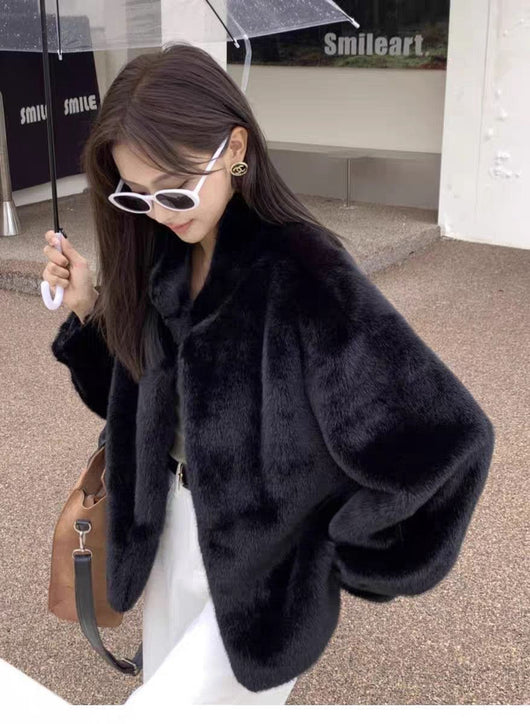 Abrigo Elegante Suelto con Cuello Forrado en Piel para Mujer - Image 13