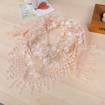 Pañuelo de Seda con Encaje y Flecos Creativos para Mujer - Image 14