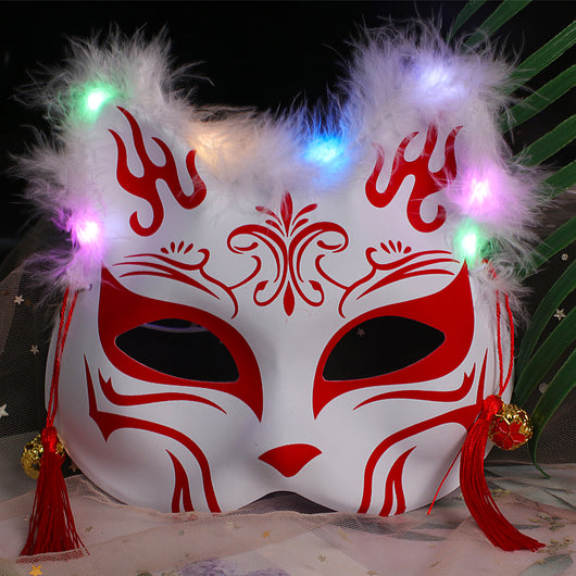 Máscara Luminosa de Zorro y Gato Bifronte con Plumas - Image 38
