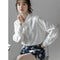 Blusa Blanca Suelta de Chifón Manga Larga para Mujer