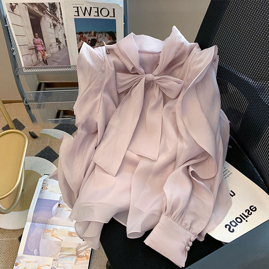 Blusa Chiffon con Moño Francés para Mujer - Corte Holgado y Elegante - Image 2