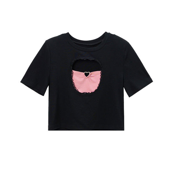 Playera Negra Corta Mujer Verano Escotada Manga Corta - Image 2