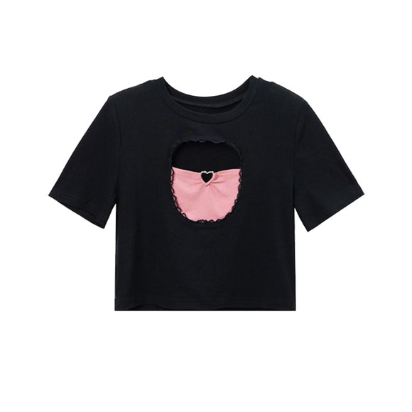 Playera Negra Corta Mujer Verano Escotada Manga Corta