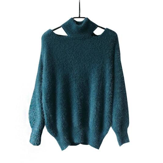 Suéter Pullover de Cuello Alto Elegante con Escote Descubierto en Polar de Visón - Image 2