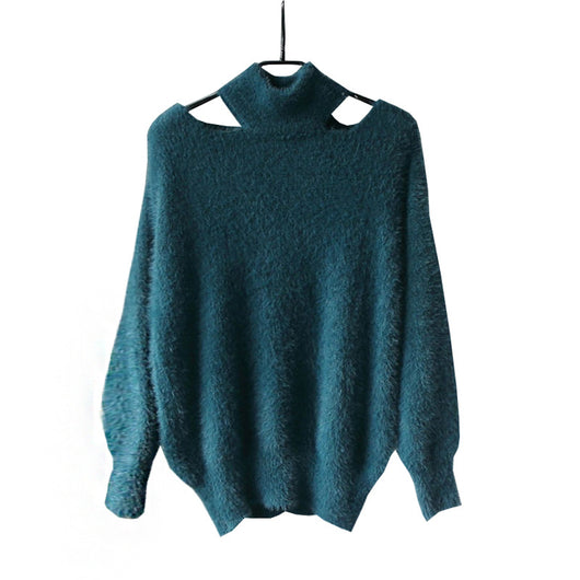 Suéter Pullover de Cuello Alto Elegante con Escote Descubierto en Polar de Visón - Image 2