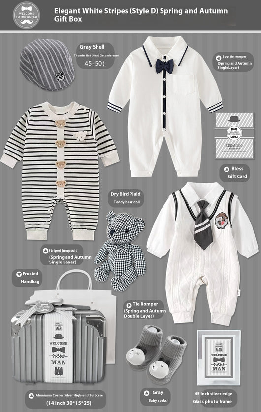 Conjunto de Regalo Elegante para Bebé Niño - Rayas Blancas y Gris - Image 5