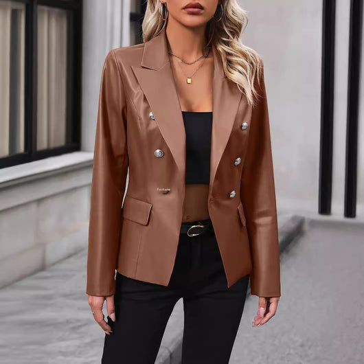 Chaqueta de Cuero Motociclista Doble Botonadura para Mujer - Image 13