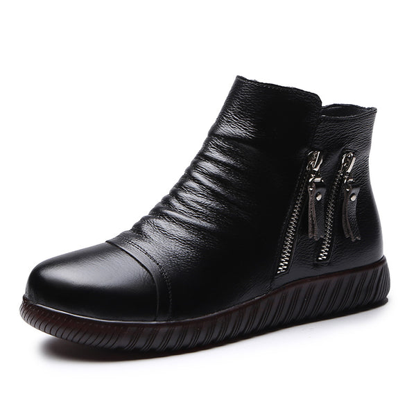 Botas de Cuero Cómodo para Adultos Mayores con Suela Antideslizante