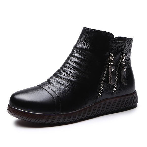 Botas de Cuero Cómodo para Adultos Mayores con Suela Antideslizante