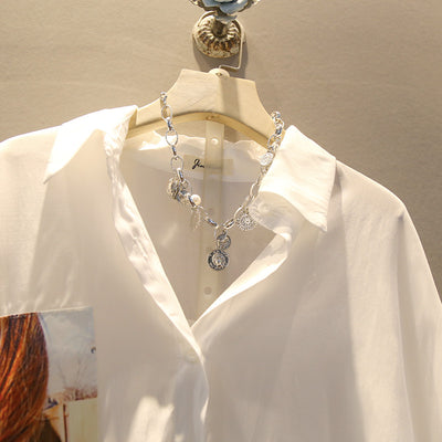 Camisa Casual Mujer con Parches de Moda - Manga Corta y Cuello Solapa - Image 13