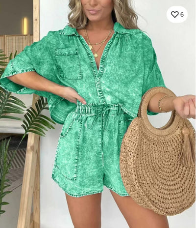 Conjunto de Verano Mujer: Camisa Suelta con Mangas Murciélago y Short con Cordón - Image 5