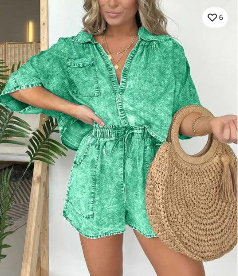 Conjunto de Verano Mujer: Camisa Suelta con Mangas Murciélago y Short con Cordón - Image 5