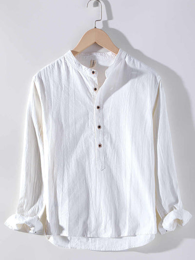 Camisa de Lino Manga Larga con Cuello Mao Estilo Retro - Image 11