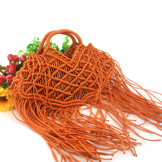 Bolsa Tejida a Mano con Cuerda Encerada y Borlas para Mujer - Image 4