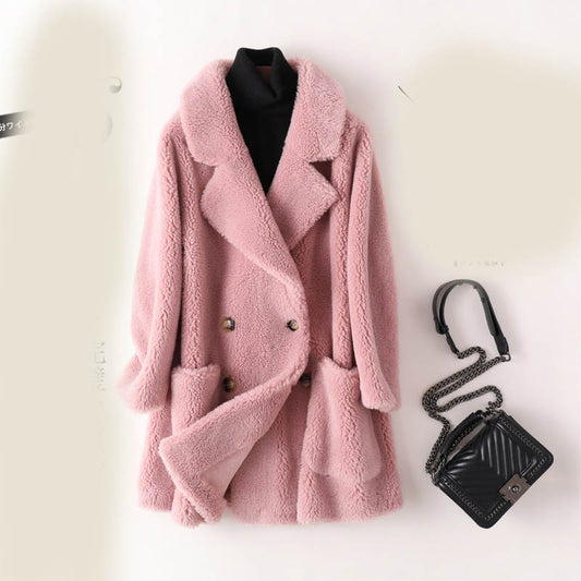 Abrigo de Lana Suelta Esquilada Largo para Mujer