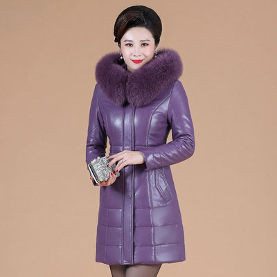 Chaqueta de Plumón en Cuero Genuino para Mujeres Maduras - Image 16