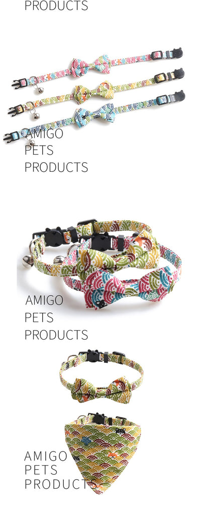 Collar para Gato Estilo Japonés con Patrón de Hierba y Moño Desmontable - Image 17