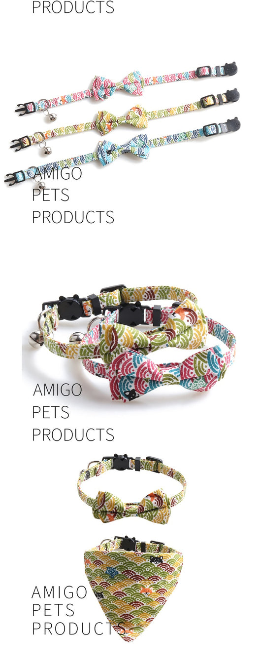 Collar para Gato Estilo Japonés con Patrón de Hierba y Moño Desmontable - Image 17