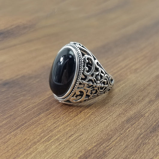 Anillo de Plata Tailandés Retro con Ágata Negra - Image 8
