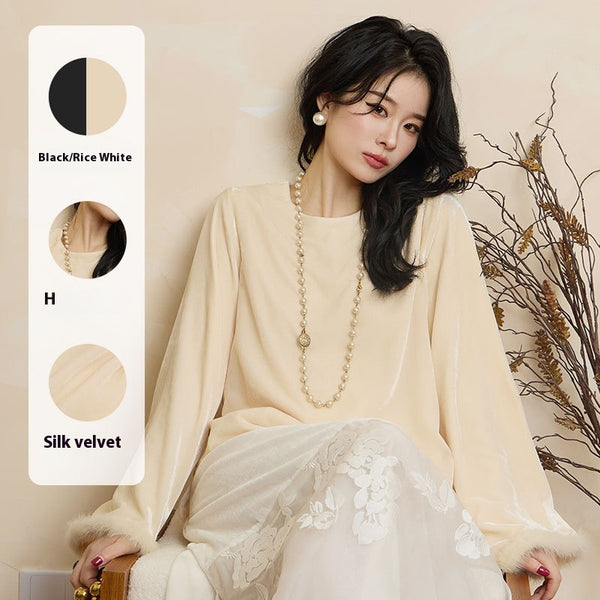 Blusa Tang Suit Estilo Chino con Base Terciopelo - Ropa Elegante para Mujer
