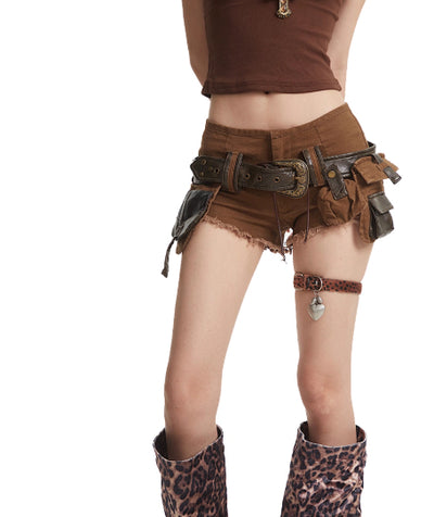Shorts de Mezclilla Lavada Verde Militar para Mujer con Cinturón Incluido - Image 8