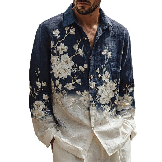 Camisa Estampada de Manga Larga con Cuello Solapa para Hombre - Image 6
