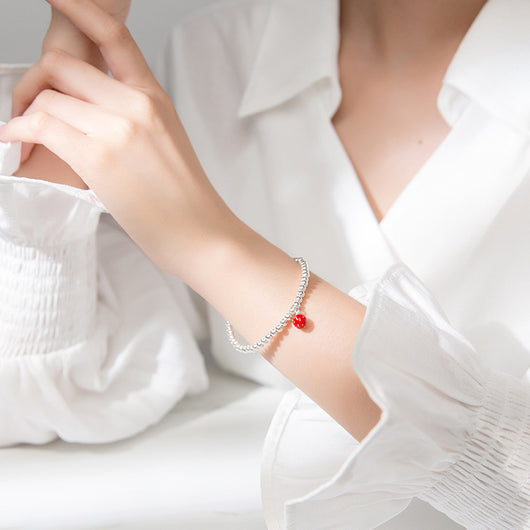 Pulsera de Plata S925 con Dije de Fresa Lacado Estilo Coreano - Image 3