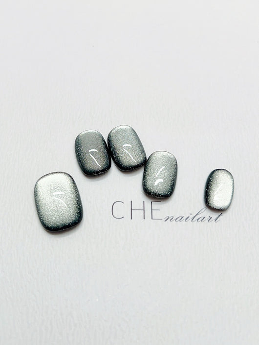 Uñas Postizas Cat Eye Verde Oscuro - Cuadradas Cortas con Efecto UV - Image 3