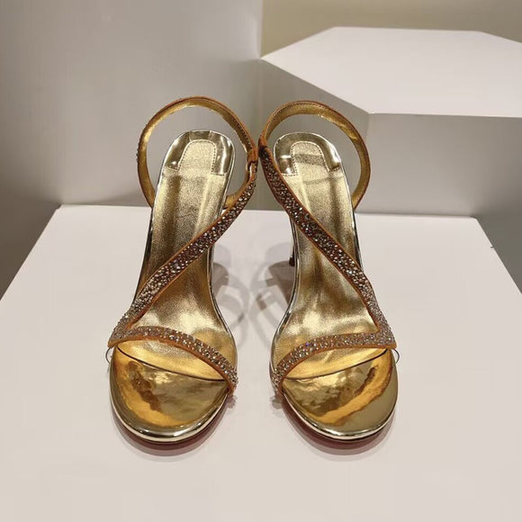 High Heel Stiletto Sandals with Snake-Shaped Rhinestones - Sexy Open Design