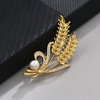 Broche de Trigo en Oro Blanco y Circón Blanco - Image 6