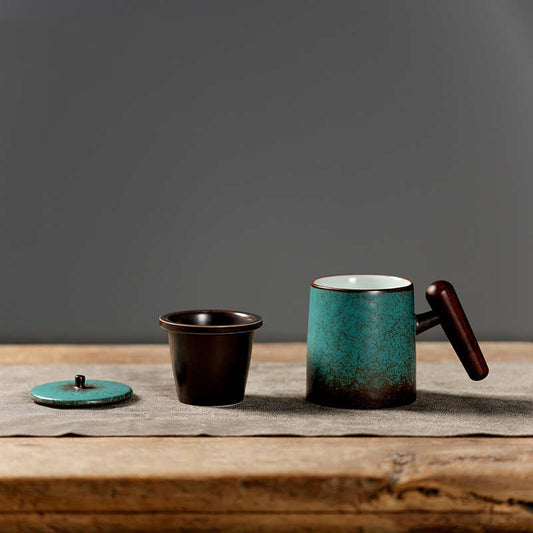 Taza Cerámica Japonesa con Tapa y Separador de Té - Image 2