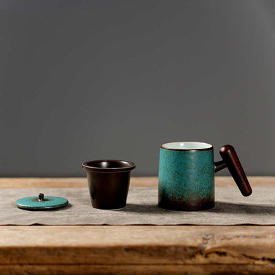 Taza Cerámica Japonesa con Tapa y Separador de Té - Image 2