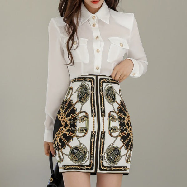 Conjunto Elegante Falda y Blusa Slim Fit para Mujer
