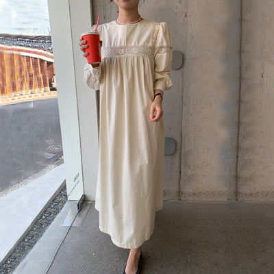 Vestido Suelto de Encaje con Cuello Redondo y Mangas Abullonadas - Image 8