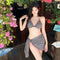 Bikini Retro de Tres Piezas con Estampado de Cuadros y Moño Bordado