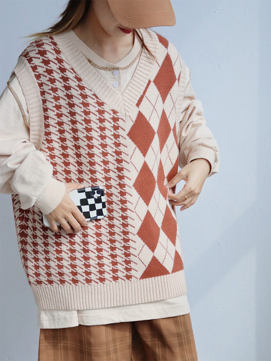 Camisa Tejida con Diseño Rombo y Chaleco Superpuesto - Image 5