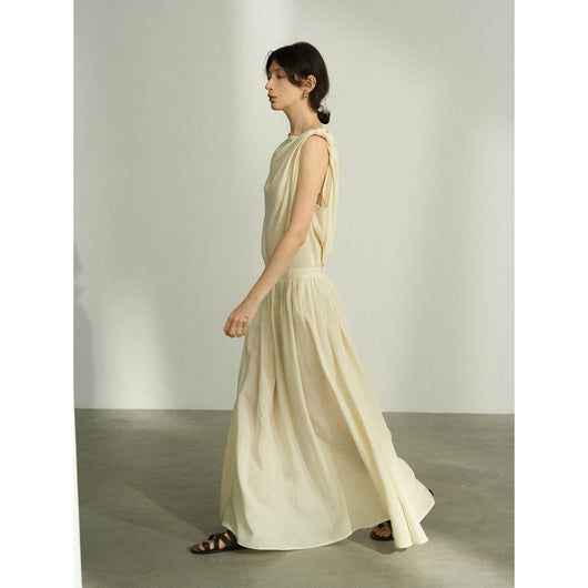 Falda Plisada Tencel Lino Efecto Desteñido con Volumen - Elegancia Moderna para Mujer - Image 3