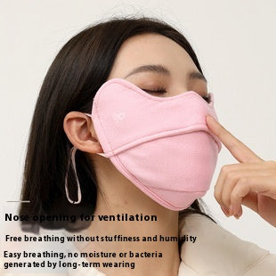 Black winter thermal mask with ear hooks, contoured for face and nose, shown on a person and in a close-up. - Image 19