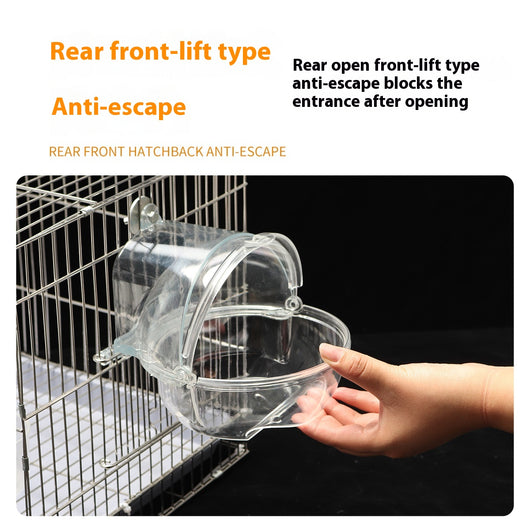 Transparent spherical bird bathtub with a perch, designed to attach to a bird cage, showing dimensions. - Image 7