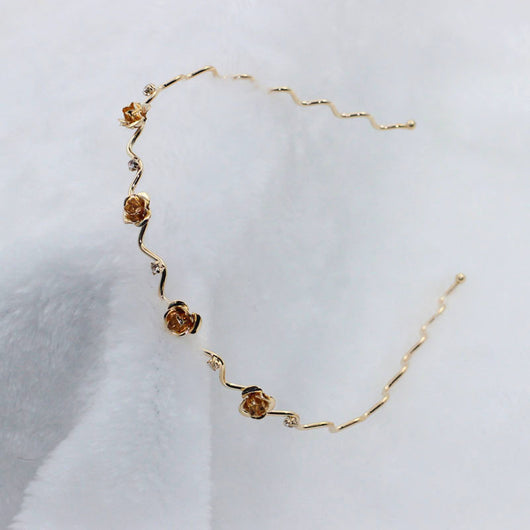 Diadema Metálica con Orejas de Gato, Mariposa y Rosa para Mujer