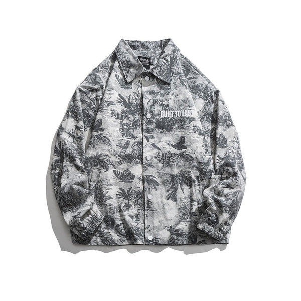 Chaqueta Retro Estampada Completa con Solapa - Corte Holgado Casual para Hombre
