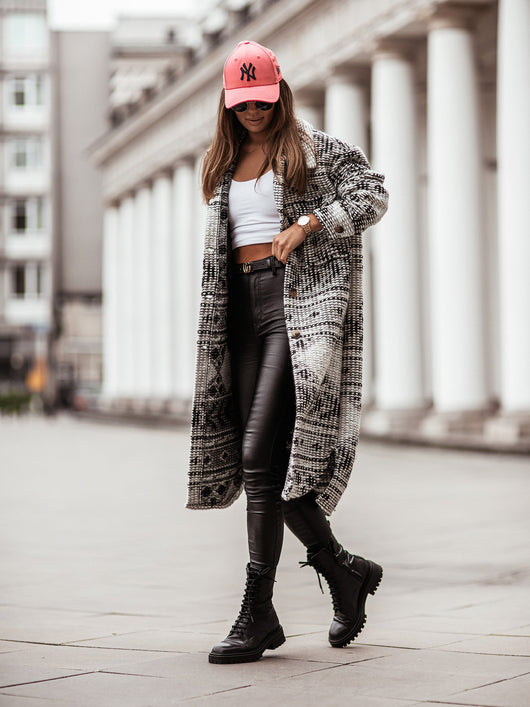 Abrigo de Lana para Mujer con Botones y Estampado - Manga Larga Cuello V Otoño Invierno - Image 7