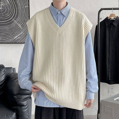 Chaleco Tejido V-neck Tallas Grandes Estilo Universitario Otoño Invierno - Image 4