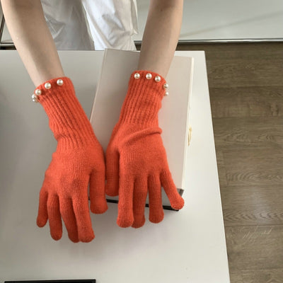Guantes Tejidos Cálidos con Perlas en Colores Sólidos - Image 15