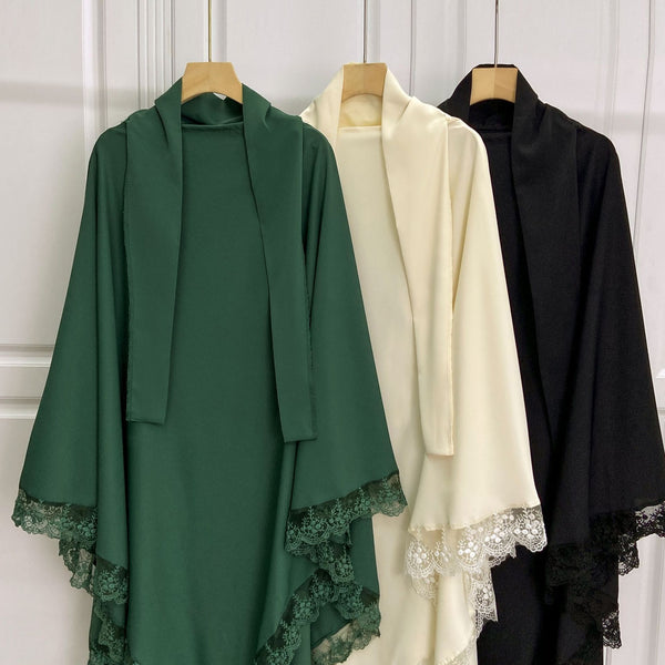 Tocado Árabe Baotou con Encaje - Velo de Moda en Colores Sólidos