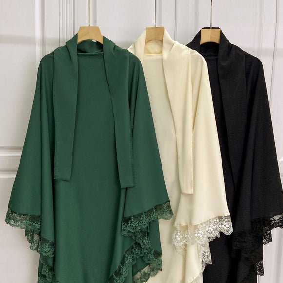 Tocado Árabe Baotou con Encaje - Velo de Moda en Colores Sólidos