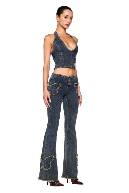 Jeans Slim Fit Retro con Bordado de Mariposas para Mujer - Image 7