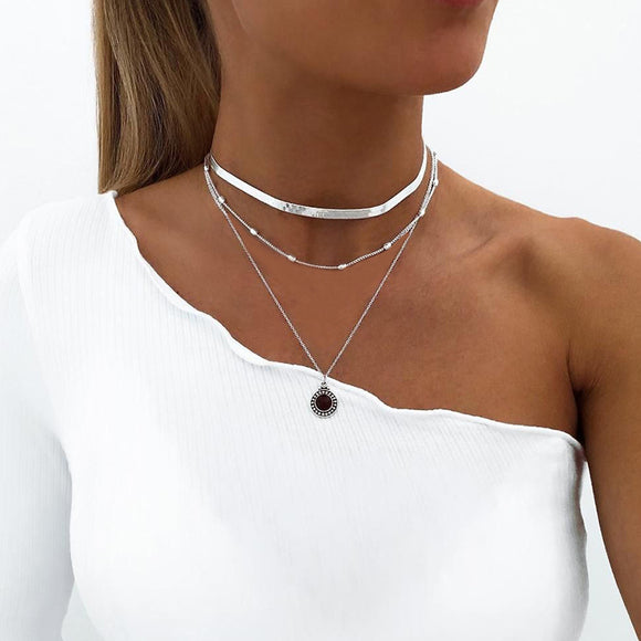 Collar Multicapa con Cristal Polvo y Diamantes