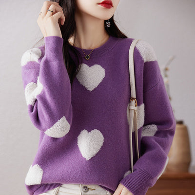 Suéter de Cuello Redondo en Lana Pura para Mujer - Diseño Love - Image 3