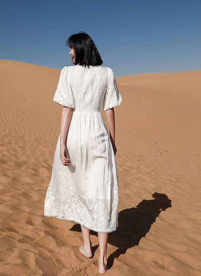 Vestido Blanco de Playa con Mangas Abullonadas - Perfecto para Vacaciones - Image 11